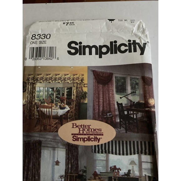 UNCUT NEW Simplicity 8330 Window Treatments Valance Panel Shade Sewing Pattern - Picture 2 of 6